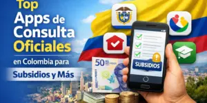 Celular com apps oficiais de consulta a subsídios na Colômbia