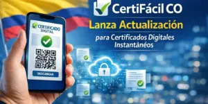 Smartphone com Certificado Digital e QR Code em frente à bandeira azul e amarela