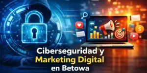 Ilustração de cibersegurança e marketing digital com ícones