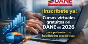 Mão digitando em laptop com dados estatísticos e texto do DANE