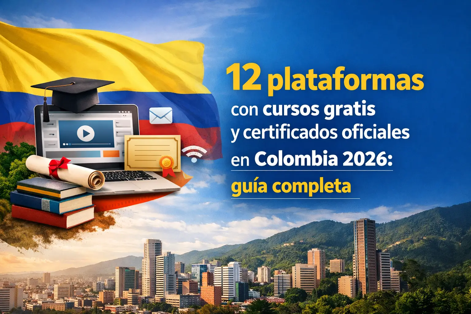 Educação financeira para brasileiros 2026: bandeira colombiana e laptop