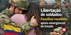 Soldado colombiano abraça mulher com bandeira e apoio financeiro