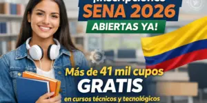 Jovem estudando na biblioteca para cursos técnicos grátis SENA 2026 Colômbia