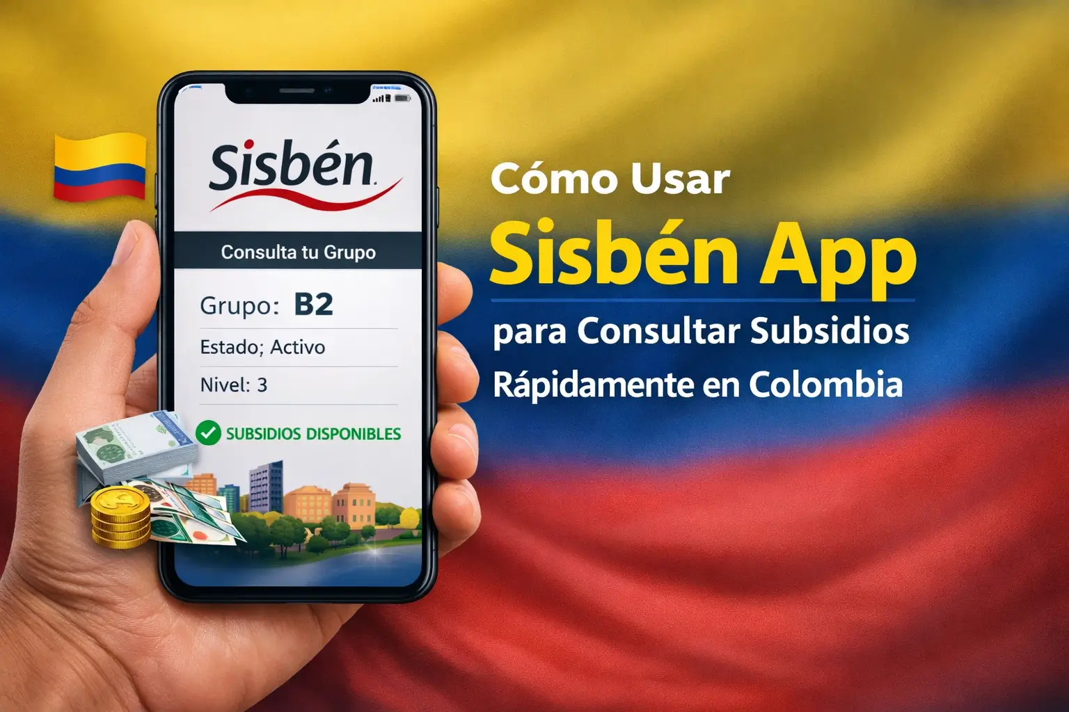 App Sisben exibindo status e grupos de subsídios na tela