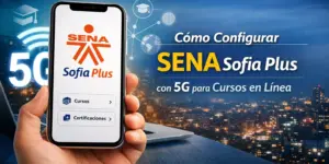 Smartphone mostrando o app SENA Sofia Plus para cursos online 5G