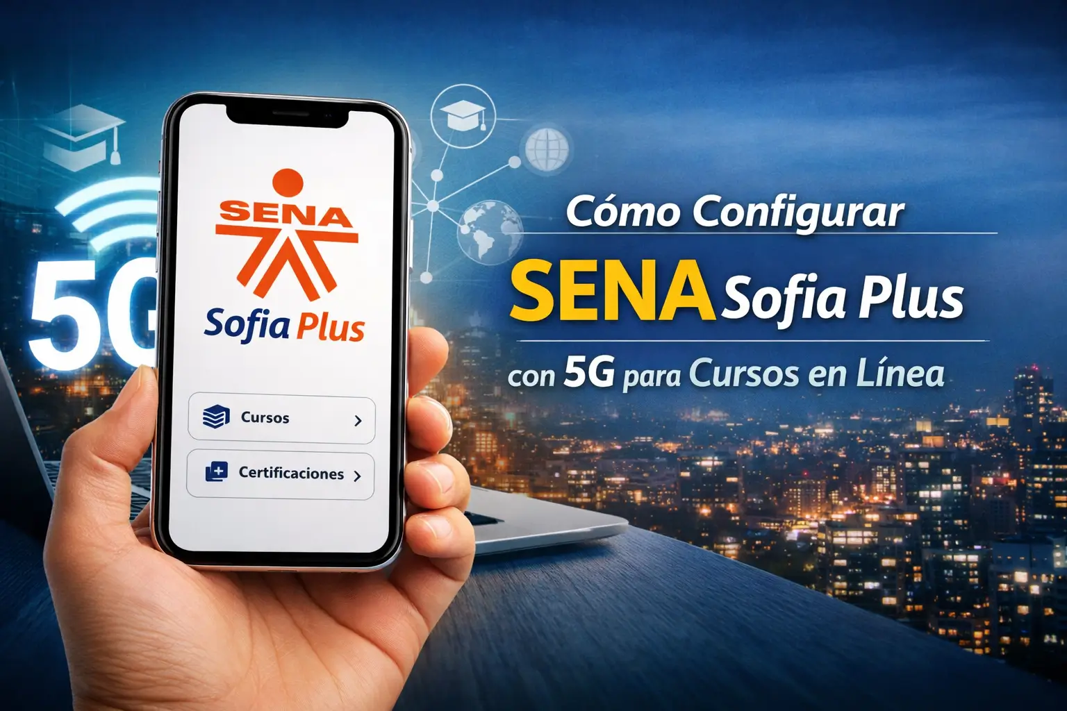 Smartphone mostrando o app SENA Sofia Plus para cursos online 5G