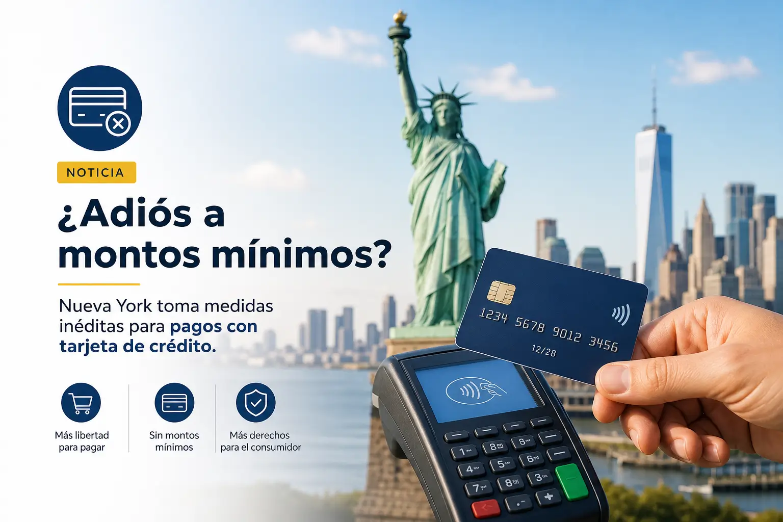 Estátua da Liberdade e pagamento contactless em Nova York 2026