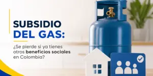 Cozinha moderna com botijão de gás azul e cartão de benefícios