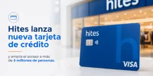 Cartão de crédito Hites em superfície de mármore com loja ao fundo