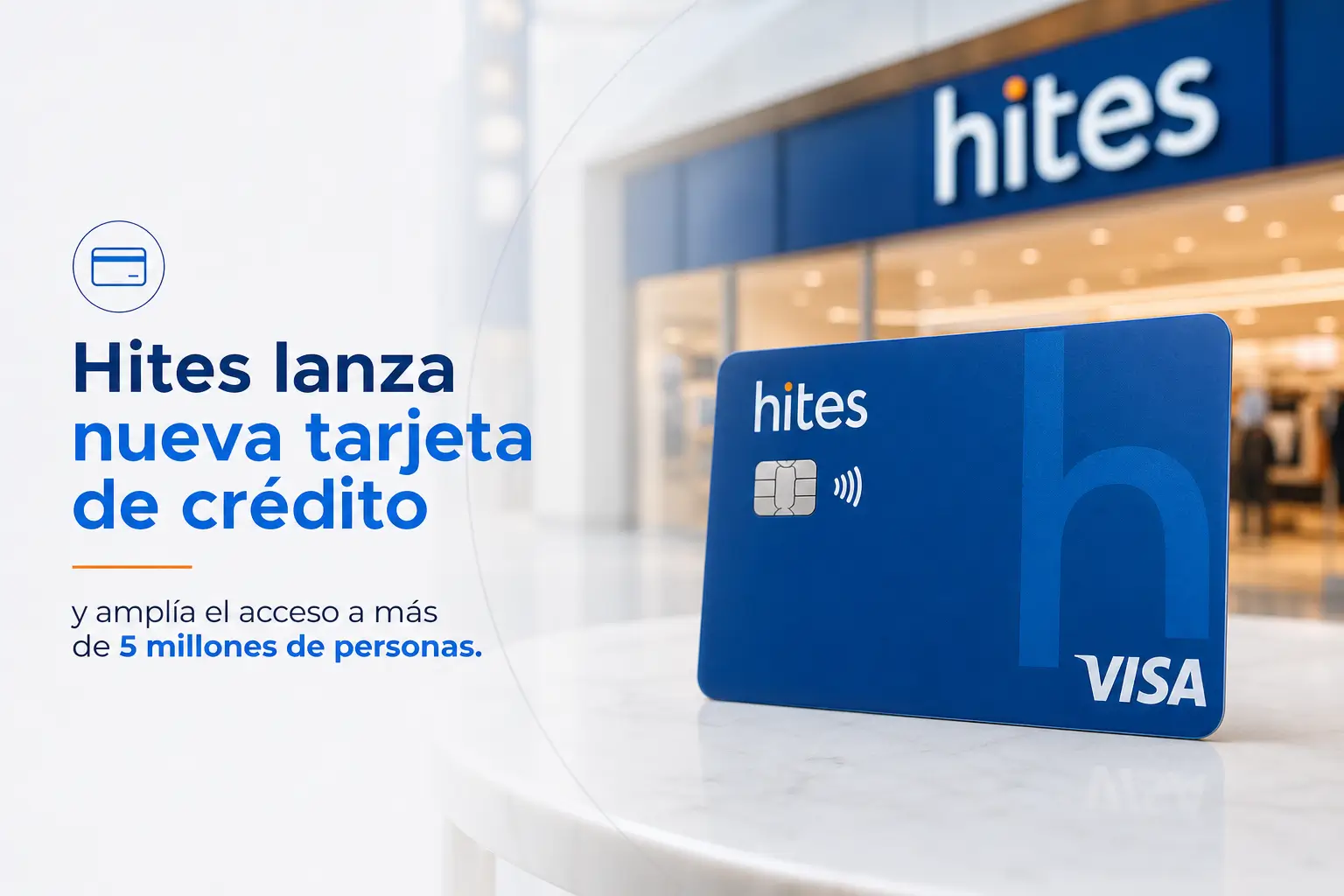Cartão de crédito Hites em superfície de mármore com loja ao fundo