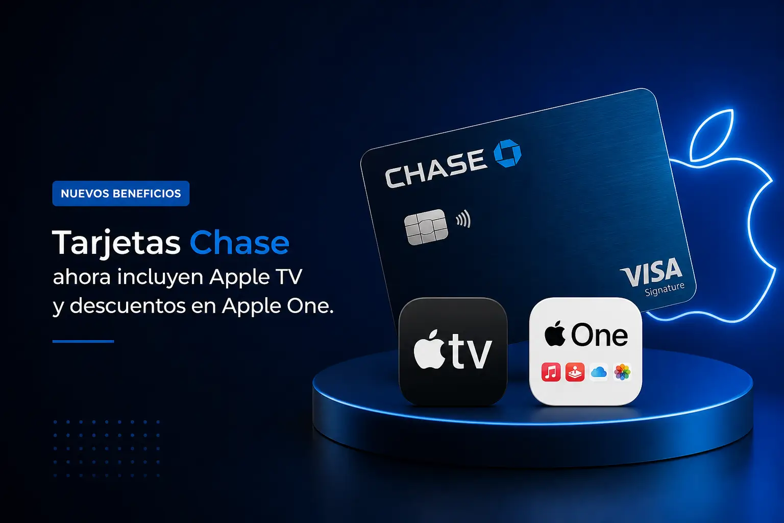 Cartão Chase com Apple TV e Apple One em destaque