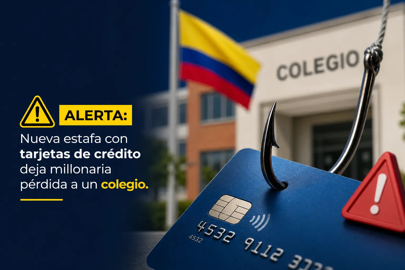 Cartão de crédito em anzol com escola e bandeira colombiana
