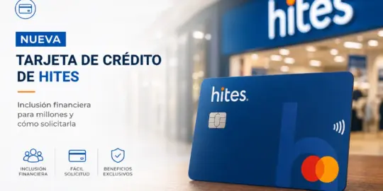 Cartão de crédito Hites azul sobre mesa, loja ao fundo