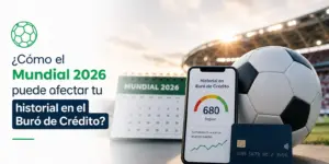 Bola de futebol ao lado de smartphone com score de crédito 680 e calendário Mundial 2026