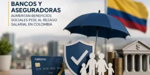 Cartão de crédito, moedas e família sob guarda-chuva e escudo na Colômbia