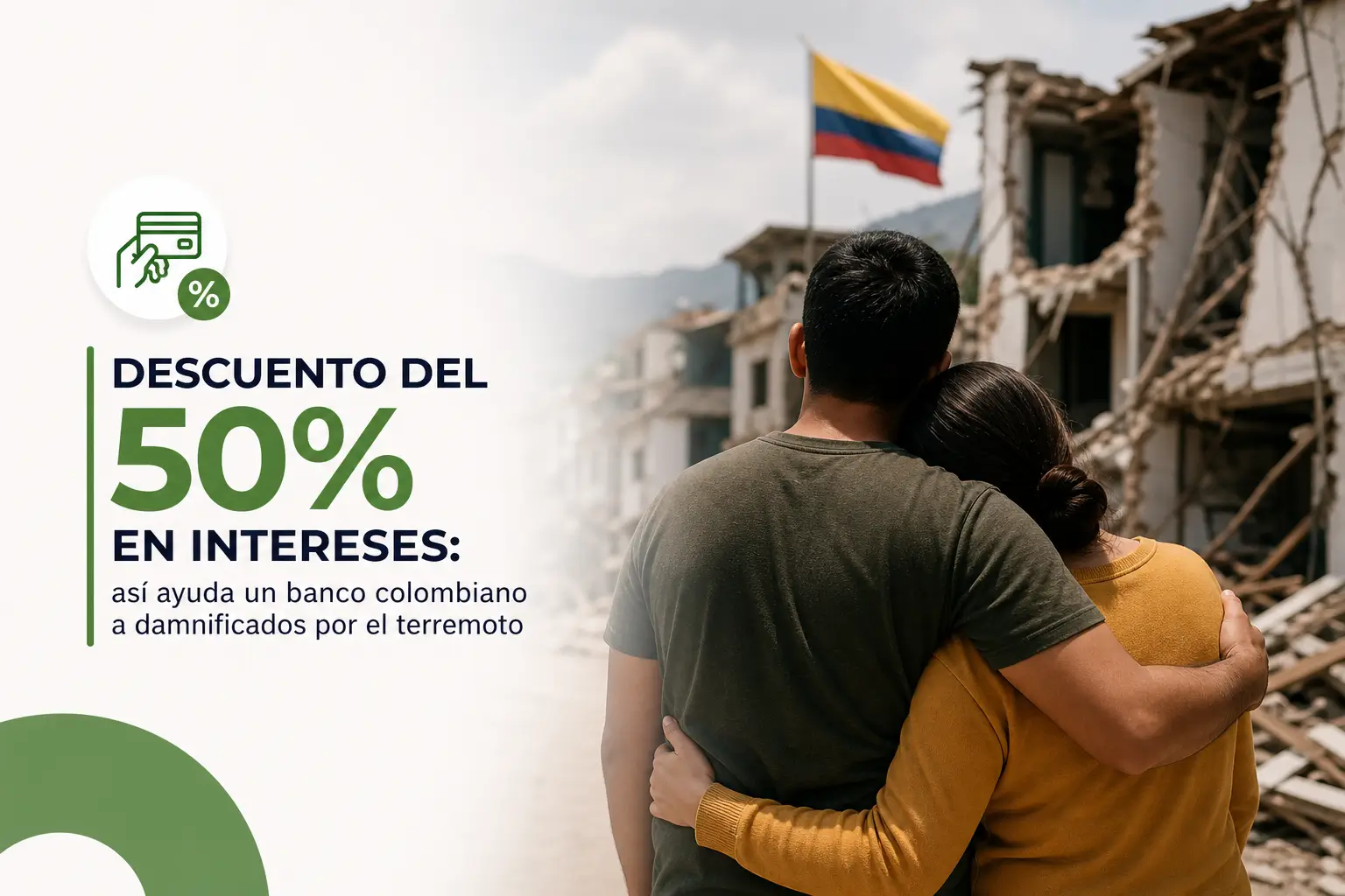 Casal abraçado com bandeira da Colômbia após terremoto