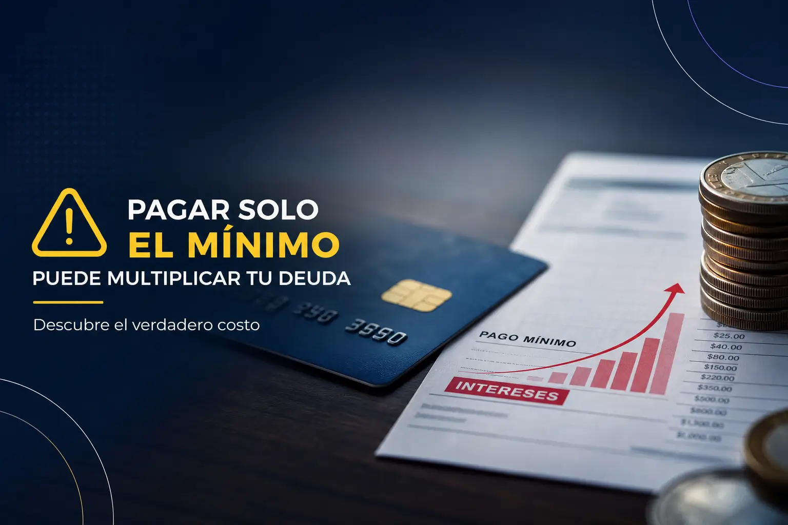 Cartão de crédito e gráfico financeiro com aviso de dívida