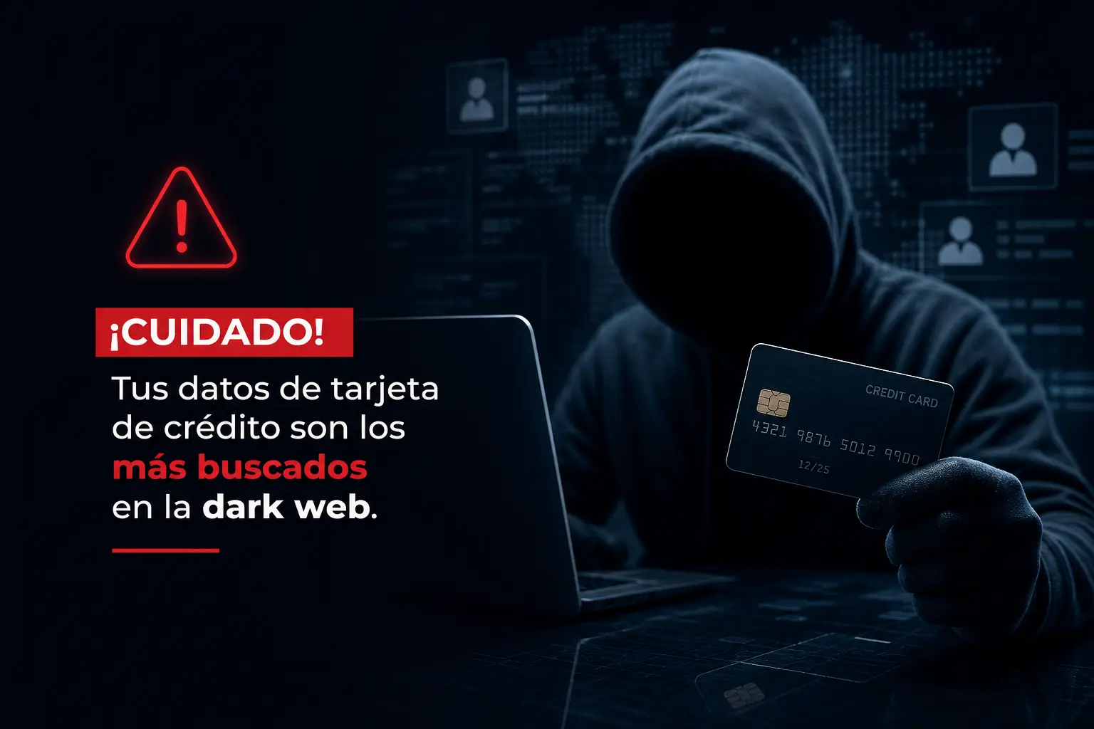 Figura sombria com cartão de crédito e mapa digital