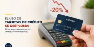 mão segurando cartão de crédito, gráfico com seta vermelha e -20%