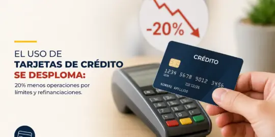 mão segurando cartão de crédito, gráfico com seta vermelha e -20%