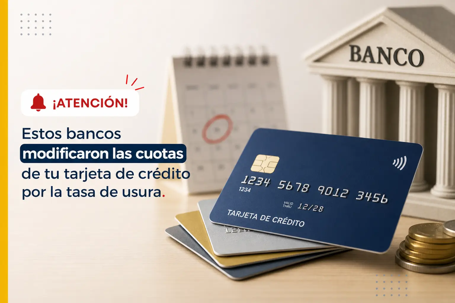 Cartões de crédito em mesa com alerta sobre taxas altas