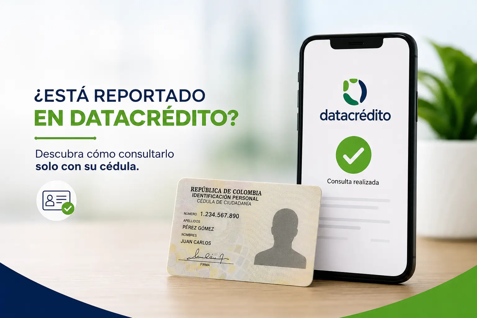 Smartphone com app Datacrédito e cartão ID colombiano