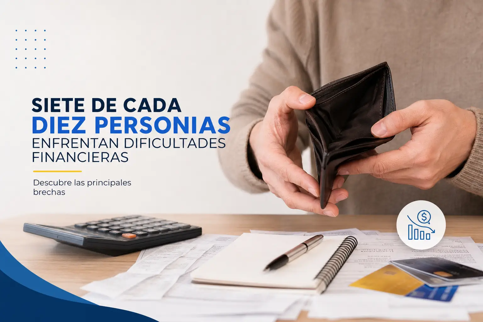 Mãos segurando carteira vazia com documentos financeiros, Brasil 2026