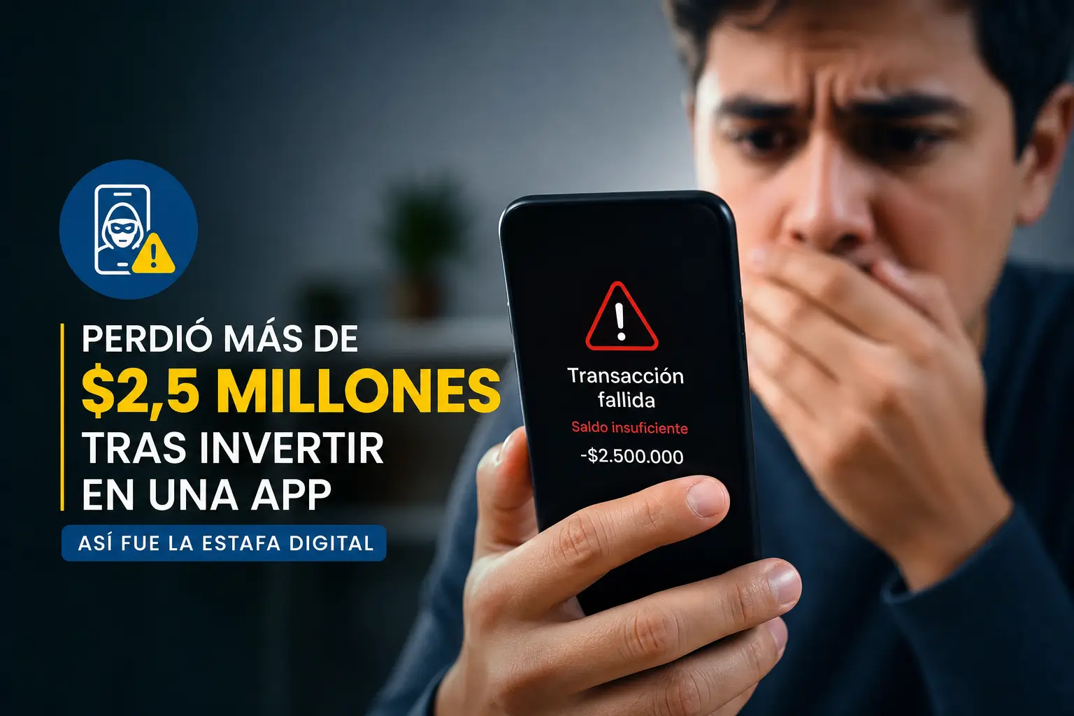 Usuário preocupado com transação falhada de -$2.500.000, aplicativo de golpe